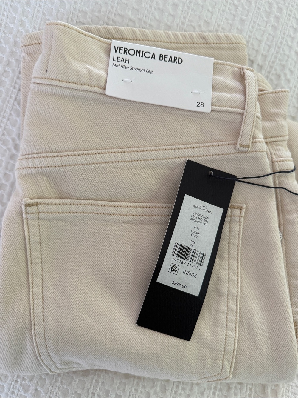 VERONICA BEARD Leah Straight-Leg Jean Ecru Mid-Rise Ankle Jean Size 28